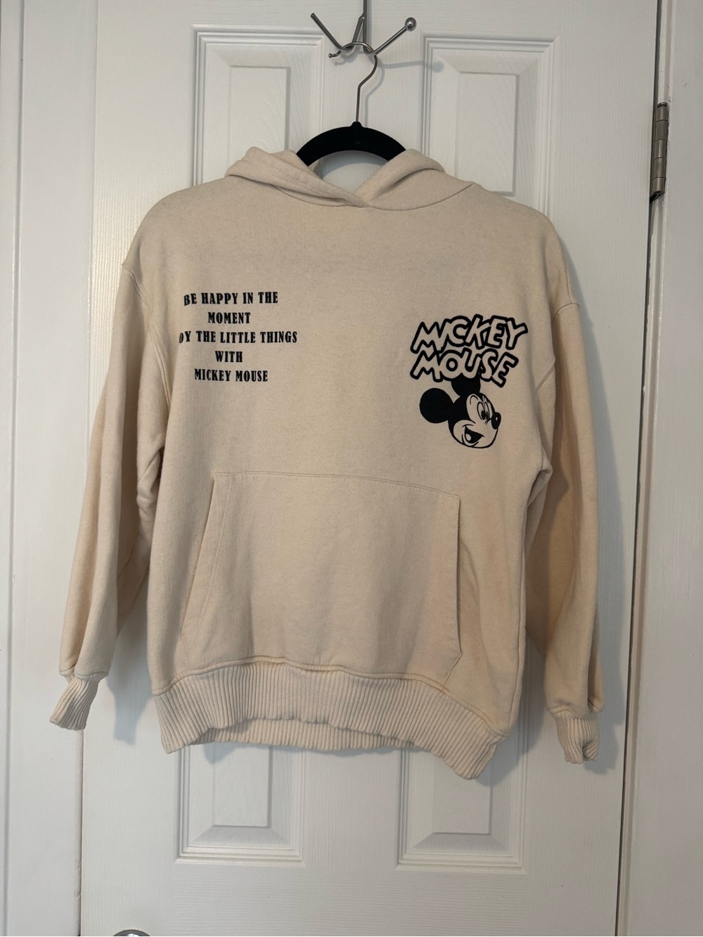 Disney Cream Mickey Mouse Crewneck Hoodie with Black Print Sz13-14Y